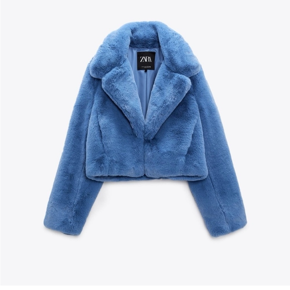 Zara Women's Plush Blue Fur Coat Jacket